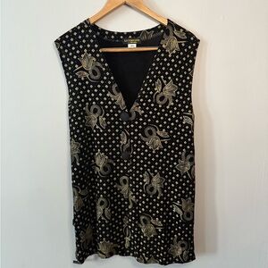 Vintage Black & Gold Tulip Tank | Deep V-Neck | L.S. Collection M/L
